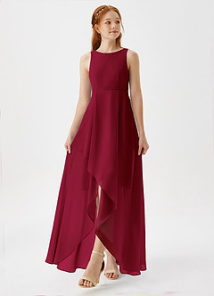 Azazie Lizette Junior Burgundy A-Line Pleated Chiffon Dress image4