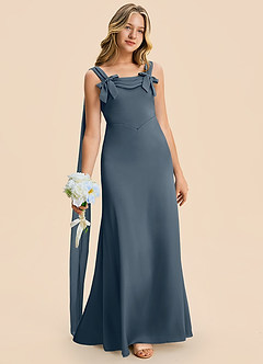 Azazie Chelsea Junior Twilight Sheath Pleated Stretch Satin Dress image3
