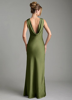 Azazie Aussie Bridesmaid Dresses Olive Sheath Pleated Stretch Satin Dress image2