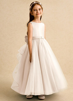Azazie Lior Flower Girl Dresses White Alabaster Ball-Gown Pleated Tulle Dress image3