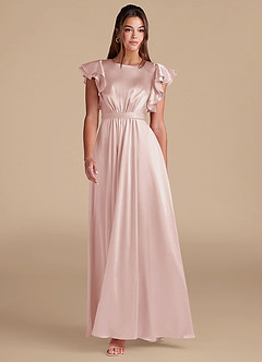 Azazie Daphne Modest Bridesmaid Dresses A-Line Ruched Metallic Satin Floor-Length Dress image3