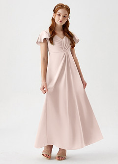 Azazie Soren Junior Abito A-Line in Raso Elasticizzato Increspato Rosa Rossore image3