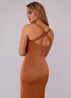 Barbie ♥ Azazie Bridesmaid Dresses Copper Mermaid Pleated Stretch Satin Dress image3