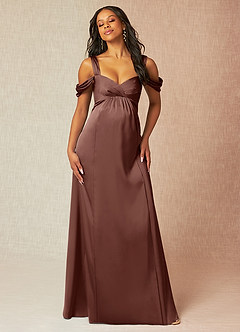 Azazie Rhea Maternity Bridesmaid Dresses A-Line Off-The-Shouler Pleated Stretch Satin Floor-Length Dress image8