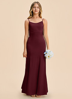 Azazie Lioren Junior Cabernet Sheath Bow Stretch Satin Dress image5