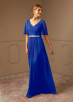 Azazie Tricia Abiti per la Madre della Sposa Abito A-Line in Chiffon con Scollo a V a Pieghe Blu Reale image1