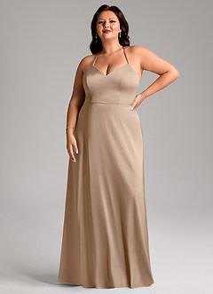 Azazie Mei Brautjungfernkleider A-Linie V-Hals Stretch-Satin Kleid Taupe image7