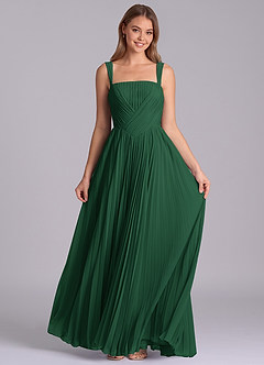 Azazie Mina Final Sale Dark Green A-Line Pleated Chiffon Dress image4