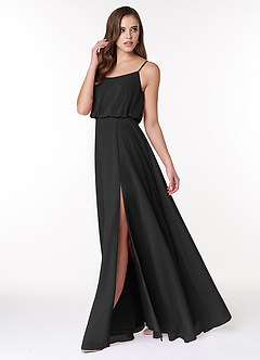 Azazie Lupe Final Sale Black A-Line Scoop Blouson Chiffon Dress image3