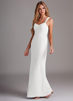 Azazie Denice Bridesmaid Dresses White Sheath Pleated Chiffon Dress image3