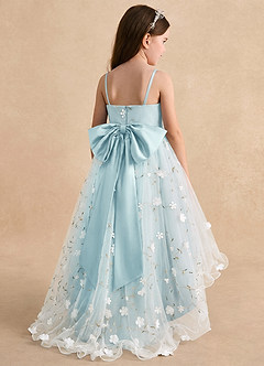 Azazie Celia Flower Girl Dresses Sea Glass A-Line Spaghetti Strap Tulle Dress image2