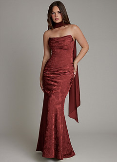 Azazie Electra Vestidos de damas de honor Vestido de Jacquard Color óxido de Jacquard Floral de Corte Sirena con Corsé image1