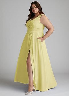 Azazie Karina Bridesmaid Dresses Lemon Sorbet A-Line Pleated Chiffon Dress image8