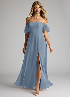 Azazie Sue Vestidos de damas de honor Vestido de Azul Polvoriento de Gasa de Corte en A Convertible con Vestidos sin tirantes image1