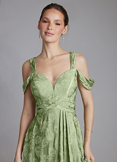 Azazie Emoria Bridesmaid Dresses Sage Green Jacquard A-Line Off the Shoulder Jacquard Dress image3