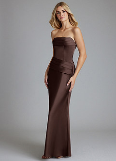 Azazie Lenya Final Sale Dusty Rose Sheath Pleated Stretch Satin Dress image4