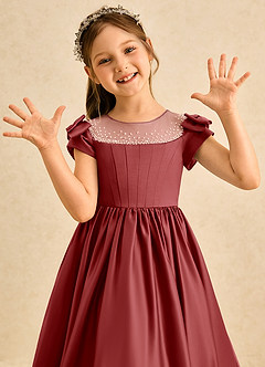 Azazie Toffee vestidos de niña de las flores Vestido Óxido de Satin Mate de Vestido de princesa con Lazo image6
