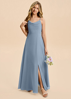 Azazie Gia Junior Vestido de Azul Polvoriento de Gasa de Corte en A con Plisado image6