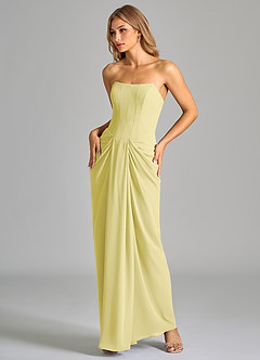 Azazie Anaïs Jurken voor bruidsmeisjes Jurk van Chiffon met Kolom Strapless Citroensorbet image5