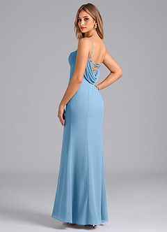 Azazie Wynni Abiti da Damigella Abito Sirena in Chiffon Corsetto Blu Acciaio image5