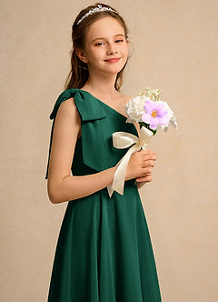 Azazie Guppy Girls Formal Flower Girl Dresses Emerald A-Line One Shoulder Chiffon Dress image4