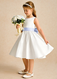 Azazie Sosie Flower Girl Dresses Ivory Lavender A-Line Pleated Matte Satin Dress image3