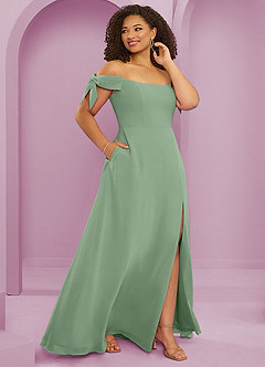 Barbie ♥ Azazie Vestidos de damas de honor Vestido de Matcha de Gasa de Corte en A Convertible con Vestidos sin tirantes image12