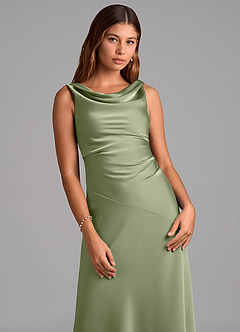 Azazie Nerine Bridesmaid Dresses Pistachio A-Line Pleated Stretch Satin Dress image6