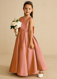 Azazie Pipsy Blumenmädchenkleider A-Linie Schleifen Matte Satin Kleid Mai Tai image2