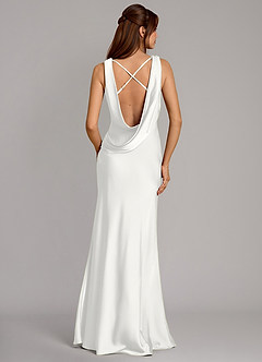 Azazie Cheryl Bridesmaid Dresses White Mermaid Stretch Satin Dress image1