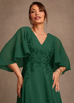 Azazie Tilda Abiti per la Madre della Sposa Abito A-Line in Chiffon Pizzo Verde Scuro image5