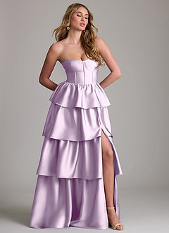 Azazie Faye Bridesmaid Dresses Frosted Lilac A-Line Ruched Stretch Satin Dress image4