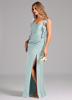 Azazie Jessamine Robes de demoiselle d'honneur Robe Trapèze en Satin extensible Corset Brume image5