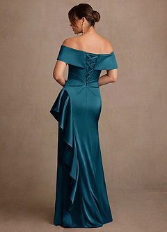 Azazie Kirsty Mother of the Bride Dresses Ink Blue Sheath Off the Shoulder Stretch Satin Dress image2