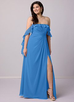 Barbie ♥ Azazie Jurken voor bruidsmeisjes Converteerbaar Jurk van Chiffon met A-Lijn Off the Shoulder Blauwe Gaai image8