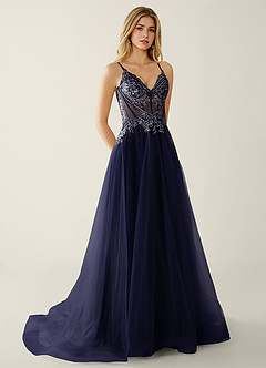 Celestyn Marine Galajurk van tule met strass- en paillettenborduursel image5