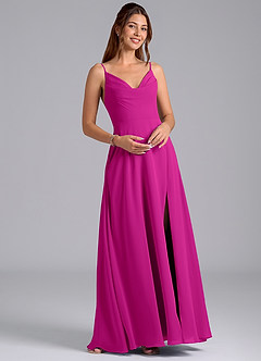 Azazie Sarella Bridesmaid Dresses Fuchsia A-Line with Pockets Chiffon Dress image4