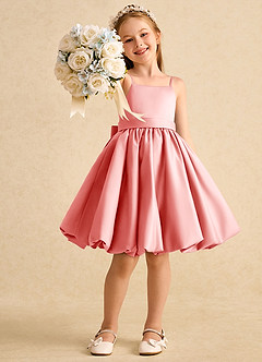 Azazie Davine vestidos de niña de las flores Vestido de Coral de Satin Mate de Corte En A con Tirante Espagueti image7