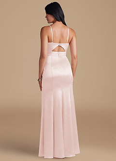 Azazie Shania Bridesmaid Dresses Rose Gold Sheath Pleated Metallic Satin Dress image2