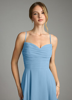 Azazie Ayla Abiti da Damigella Abito A-Line in Chiffon Scollo a Cuore Blu Acciaio image3