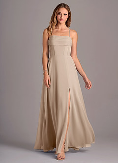 Azazie Carolyn Bridesmaid Dresses Taupe A-Line Pleated Chiffon Dress image4