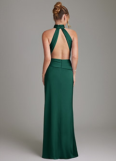 Azazie Gracelynn Robes de demoiselle d'honneur Robe Fourreau en Satin extensible Plissée émeraude image8