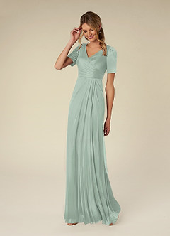 Azazie Bessie Kleider für die Brautmutter A-Linie Plissee Gittergewebe Kleid Agave image3