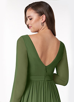 Azazie Teton Maternity Bridesmaid Dresses A-Line Long Sleeve Chiffon Floor-Length Dress image6