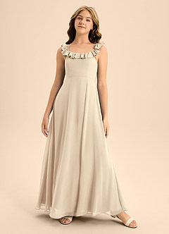Azazie Callie Junior Abito A-Line in Chiffon Increspato Champagne image5