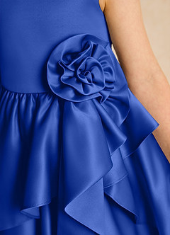 Azazie Hermia Robe Demoiselle D'honneur Fillette Robe Trapèze en Mat Satiné Sans manches Bleu Roi image6