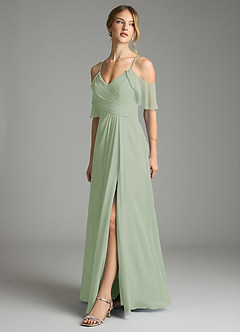 Azazie Dakota Bridesmaid Dresses Dusty Sage A-Line V-Neck Pleated Chiffon Dress image4