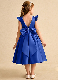 Azazie Dumpling vestidos de niña de las flores Vestido de Azul Real de Satin Mate de Corte En A con Lazo image1