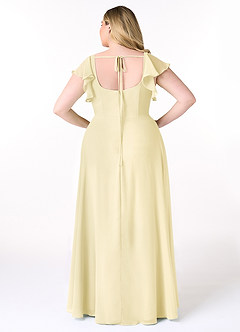 Azazie Bondi Vestidos de damas de honor Vestido de Sorbete De Limón de Gasa de Corte en A con Volantes image8