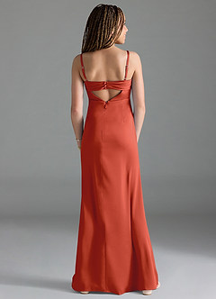 Azazie Leonis Junior Rust A-Line Pleated Stretch Satin Dress image2